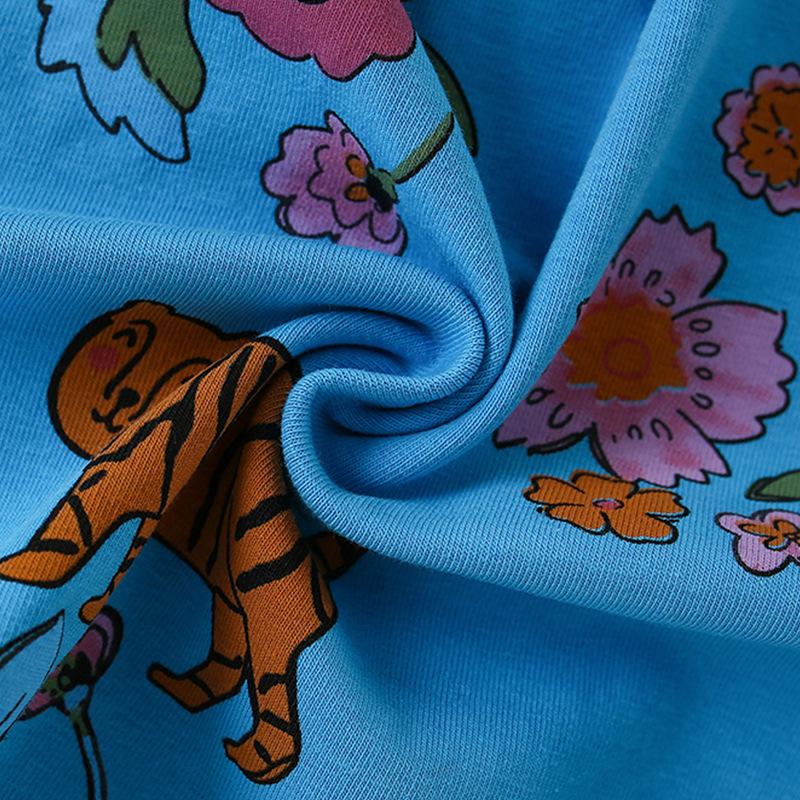 2025 весна осень чистый хлопок милый цветочный принт платье принцессы для девочки с длинным рукавом юбка милые девочки свободные синие платья детская одежда