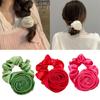 Women Girl Hair Accessories Satin Gloss Hair Scrunchie Rose Hair Rope Hair Bands Flower Hair Ring
