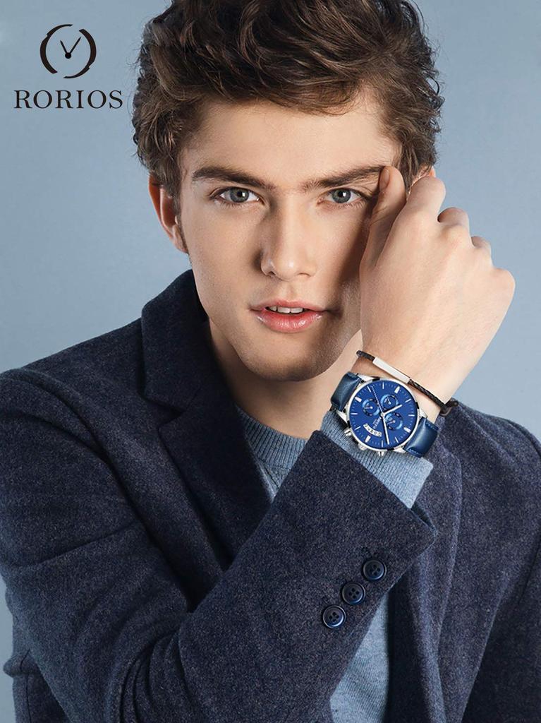 RORIOS Watch Watch Date Quartz Stopwatch Stylish Leather Luminous Analog Chronograph Watch Multifunctional Business Watch Stainless Steel Date Travel