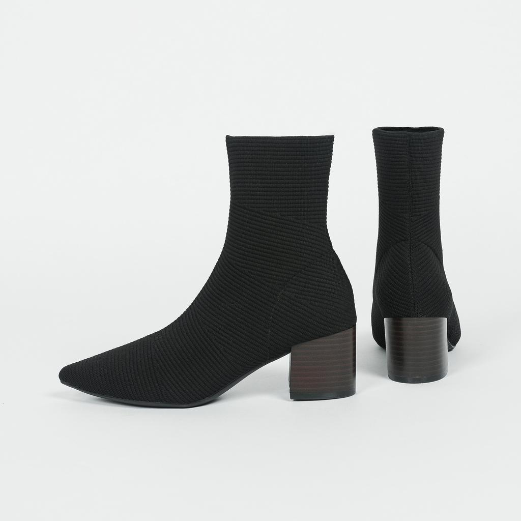 Женские остроносые ботильоны-носки на низком толстом блочном каблуке, эластичные короткие ботильоны, удобные женские трикотажные ботинки «Челси»