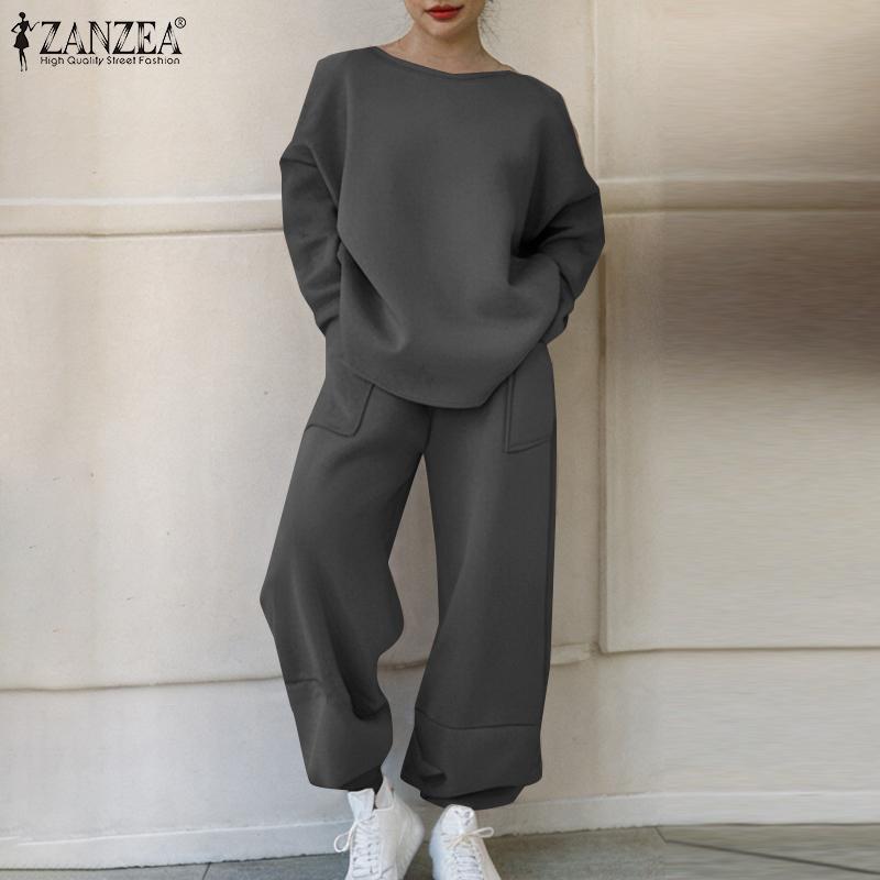 ZANZEA Женские пуловеры, топы и брюки, повседневные спортивные костюмы из двух частей