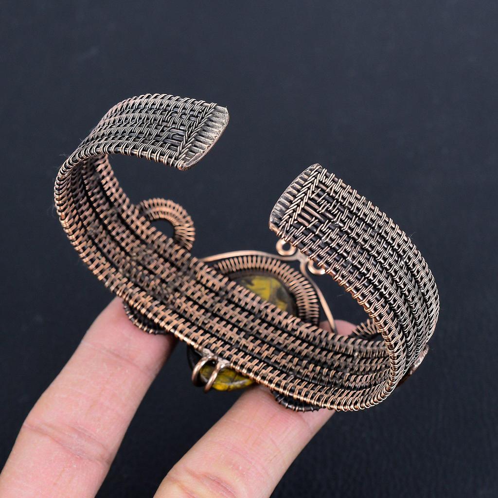 Тигровый глаз, обмотанный медной проволокой 999 пробы, серебряный браслет-манжета, регулируемый, украшения из драгоценных камней ручной работы, подарок для мамы, антикварные украшения