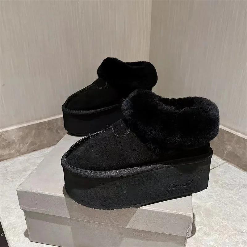 Platform Ankle Snow Boots Woman Fur Cotton Shoes High Heels Brand Suede Warm Plush Slippers Woman 2024 Trend Casual Botas Muejr
