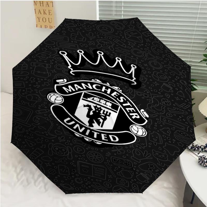 Manchester United FC logo Print Automatic Umbrella, 8 Rib Iron Frame, Plastic Handle, Suitable for Outdoor Travel &Daily , Ideal Gift