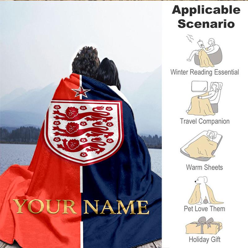 Custom Name England National Blanket Bedding Blanket for Women Men, Soft Throw Blankets for Couch,Bed, picnic, Christmas gifts