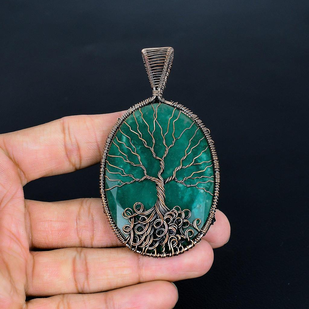 Tree Of Life Emerald Pendant, 999 Copper Wire Wrap Pendant Gemstone Jewelry, Handmade Pendant Amazing Jewelry, Gift For Her