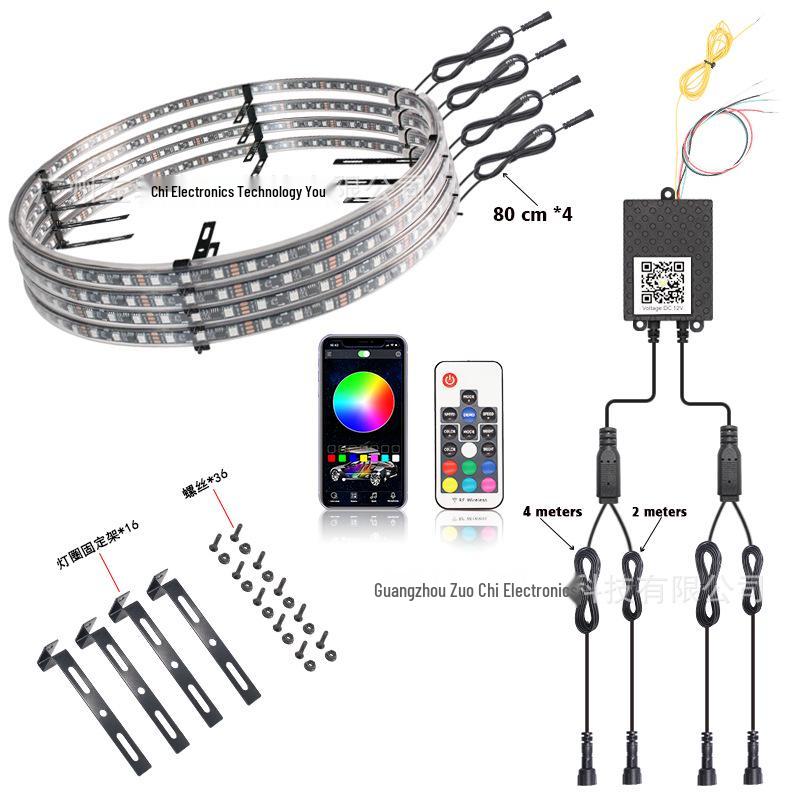 Colorful LED Wheel Hub Light Strips for Off-Road Vehicles - Dazzling Flowing Atmosphere Light Rings