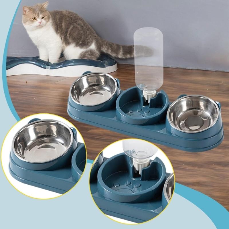 Двухсекционная миска для корма и воды для домашних животных, кормушка для собак и кошек, для ежедневного кормления с автоматическим дозатором воды для домашних животных, сухой и влажный корм