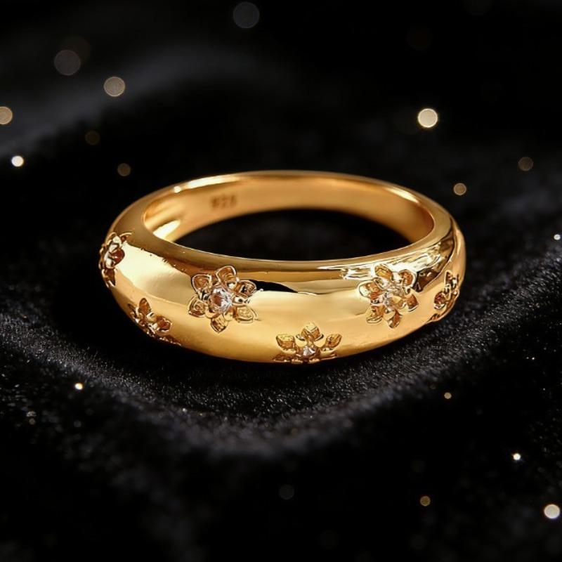 European and American Fashion Light Luxury Zircon Flower Ring Simple High-end Ring Women's Jewelry