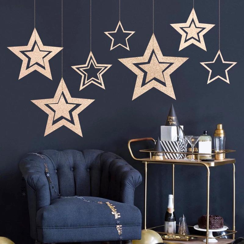 7pcs/lot Twinkle Star Paper Pendant Garland Ornaments Christmas Decorations for Home New Year Natal Noel Decor Navidad 2020