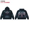 Mens Oversized V-Neck Hoodie With Gradient Washed Distressed Print Loose Fit Cotton Blend Sweatshirt Fall