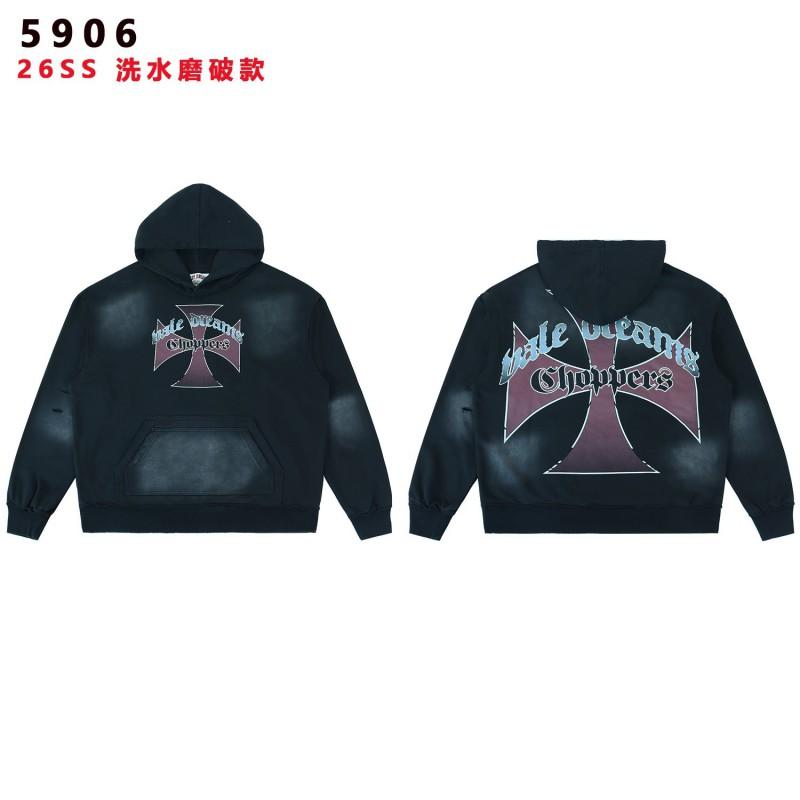 Mens Oversized V-Neck Hoodie With Gradient Washed Distressed Print Loose Fit Cotton Blend Sweatshirt Fall