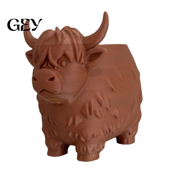 Desktop Plant Decoration Highland Cow Planter, Large Diameter Flower Pot, 3D Yak Nordic Style Pot Shape PLA Home Decor Opening