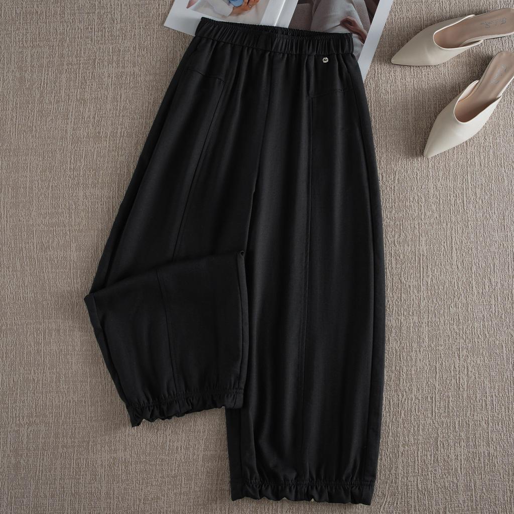 White loose and versatile eight-point casual straight-leg pants women's 1116 summer popular high-waisted and thin wide-leg bud pants