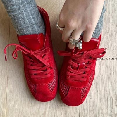 Модная обувь Форреста Гампа из ПУ кожи, женские повседневные весенние сетчатые полые кроссовки 2025, ретро шнуровка, плоская немецкая тренировочная обувь