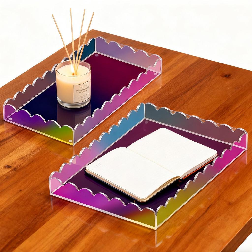Acrylic Tray 2-Piece Colorful Scalloped Vanity Tray Coffee Table Decor For Kitchen Vanity Nightstand Counter Home Decor Soap