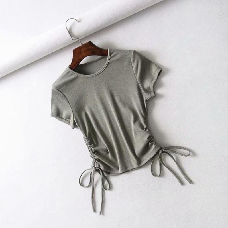 Сексуальные топы на бретелях с завязками по бокам и рюшами, женские однотонные тонкие укороченные топы, женские уличные трикотажные футболки в рубчик