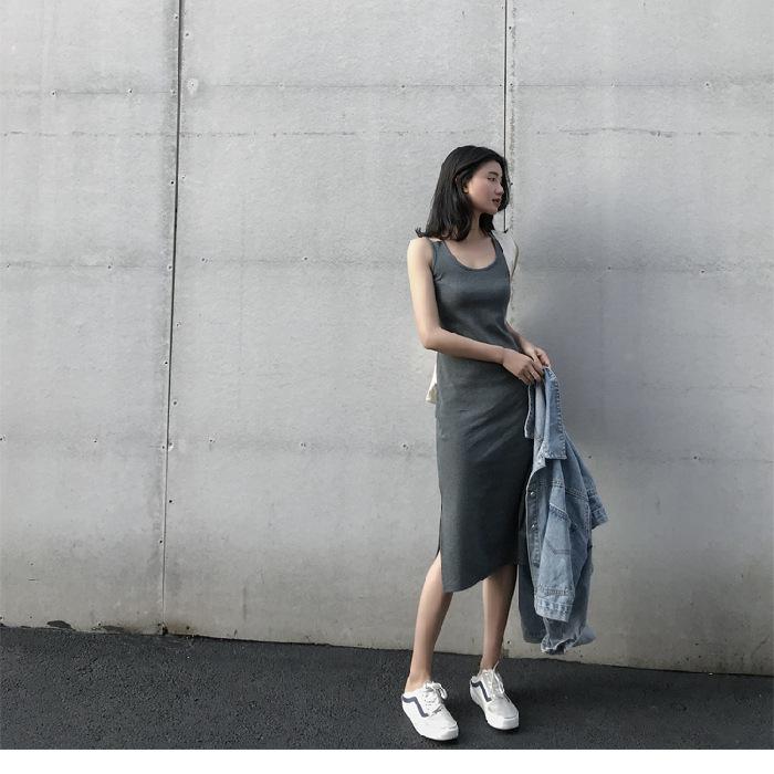 Лето 2024 Женское Платье Средней Длины На Подтяжках С Разрезами - Верхняя Одежда Для Стройности и Шикарного Дизайна