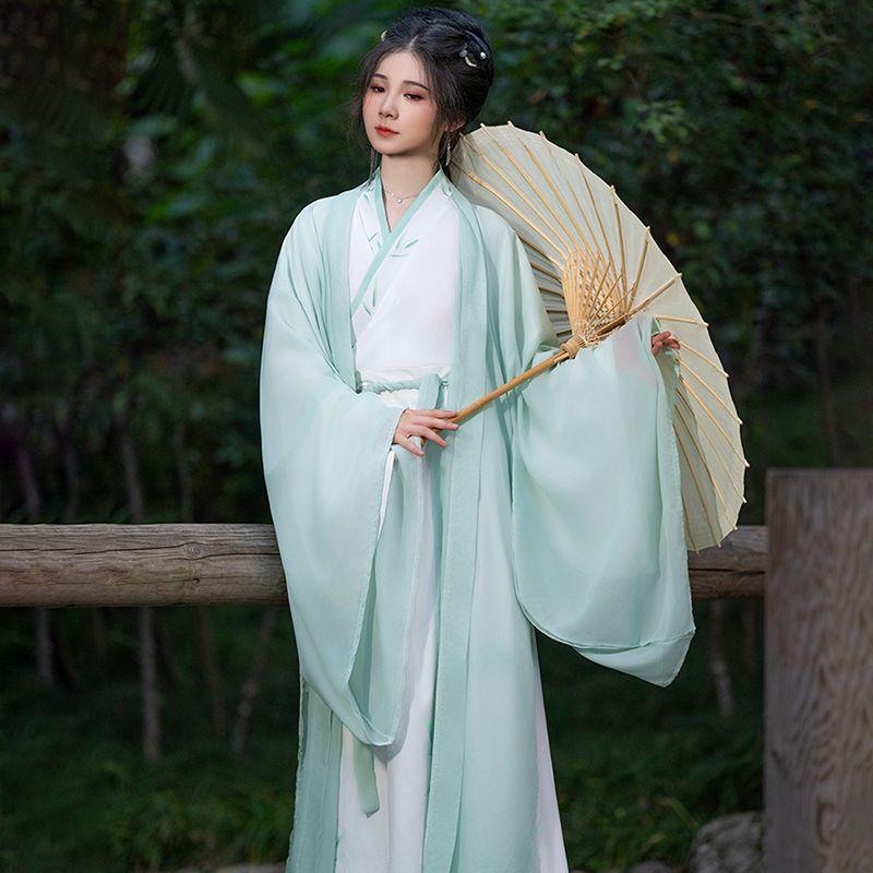 Женский костюм большого размера в стиле Ханьфу в стиле династий Вэй и Цзинь с принтом бамбуковых листьев