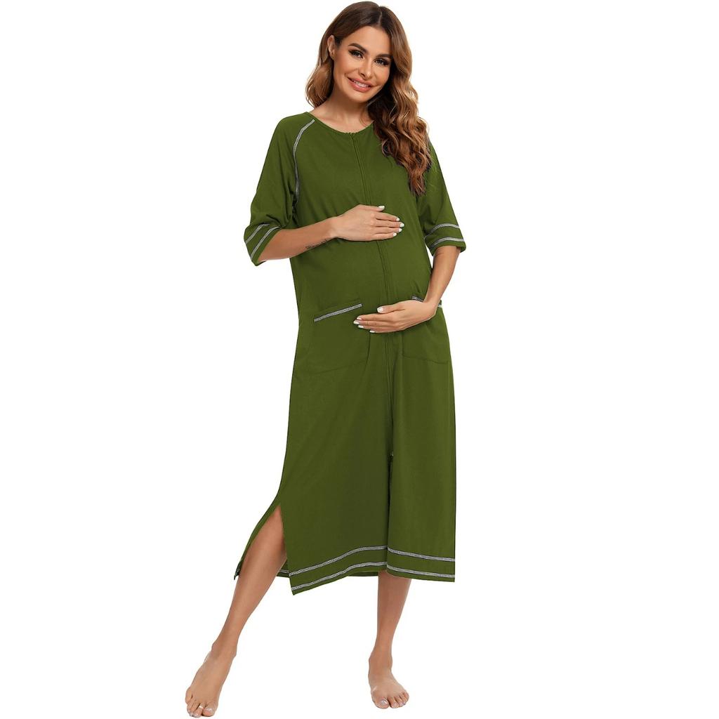 Женская пижама на молнии, платье для беременных с рукавом 3/4, ночная рубашка для кормления грудью, платье для беременных