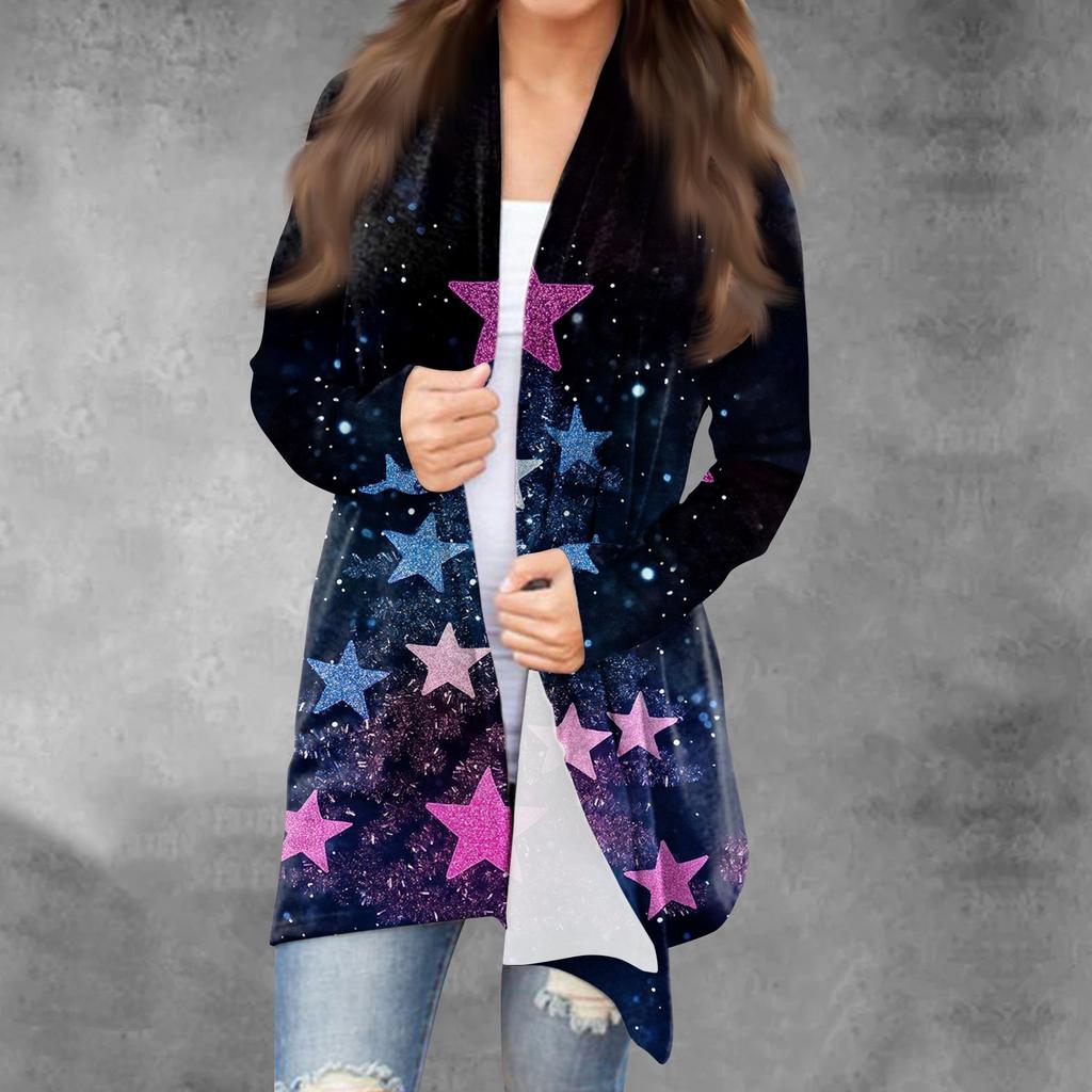 Женская модная рождественская куртка с принтом, повседневный кардиган с длинным рукавом, пальто