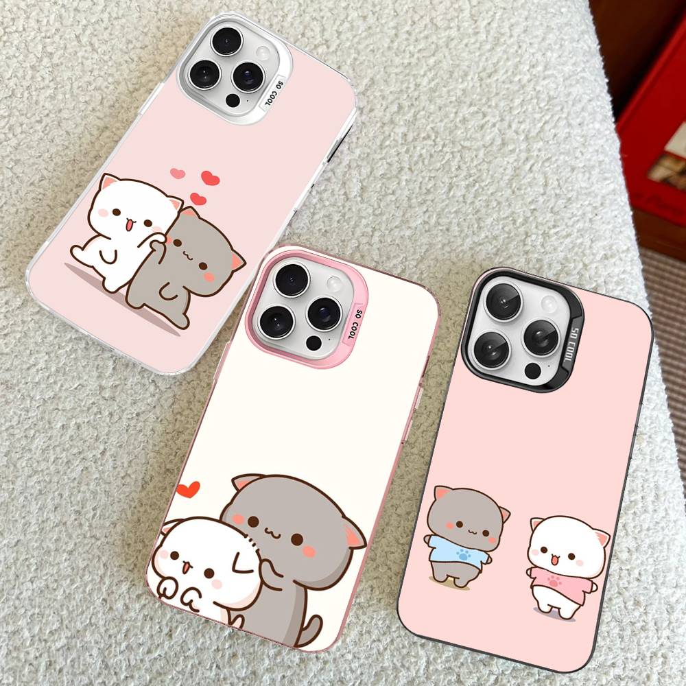 Мультяшный Милый Кот Чехол для Телефона Для iPhone 17 16 15 14 11 12 13 Pro Max Plus Pro Цветной Серебряный Чехол