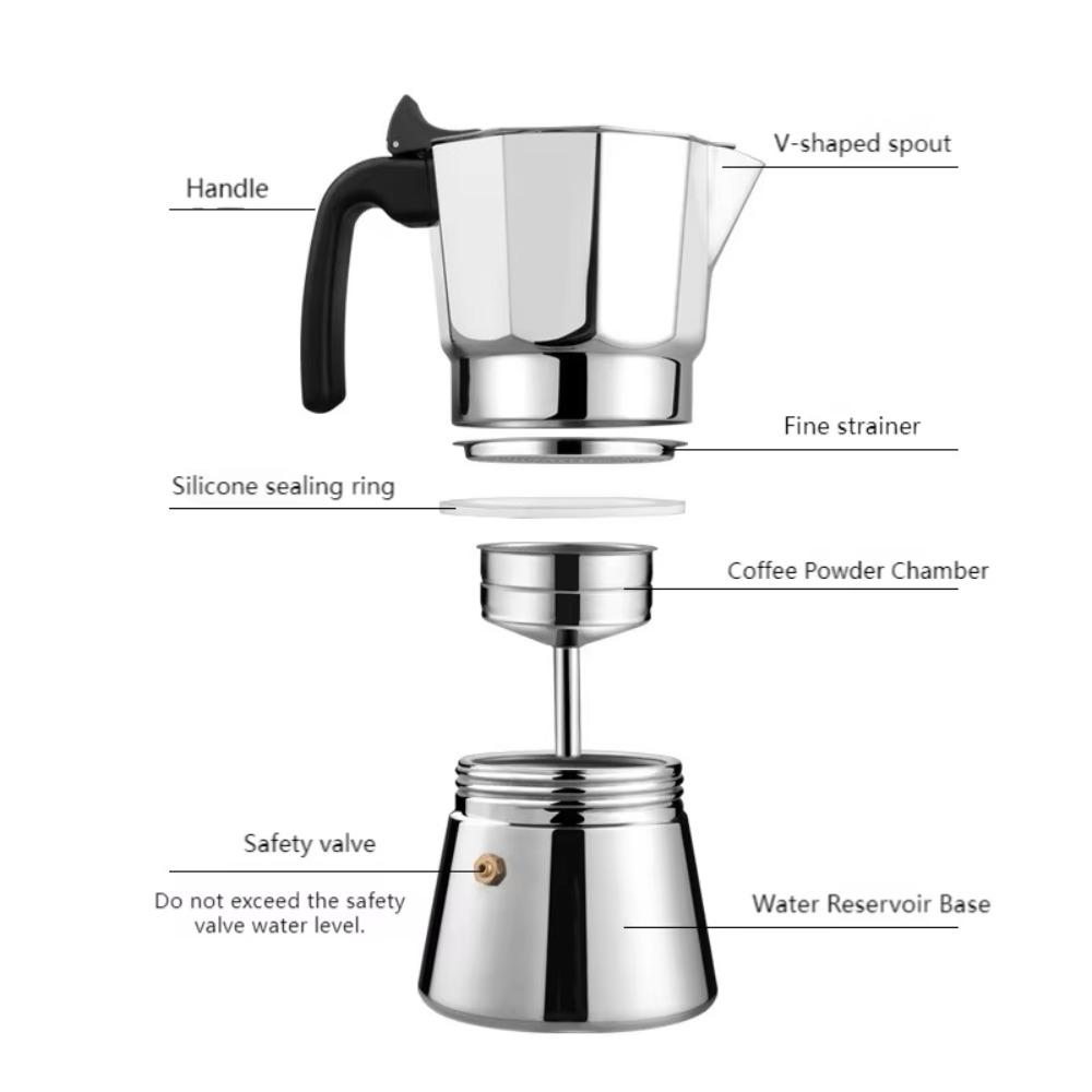 Shock-resistant Italian Mocha Kettle 150/300 ML Espresso Maker Pot Induction Cooker