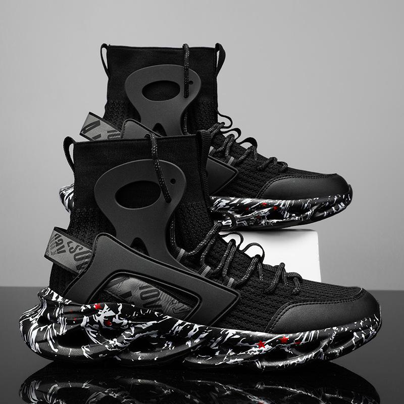 Popular Plus Size Men's Fly-Knit High-Top Sock Sneakers - Trendy Blade Cushioning Running Shoes