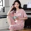 Lounge Sleepwear O-Neck Sleeping Breathable Girls Summer Cartoon Print T-shirt Crop Pants Set Daily Wear