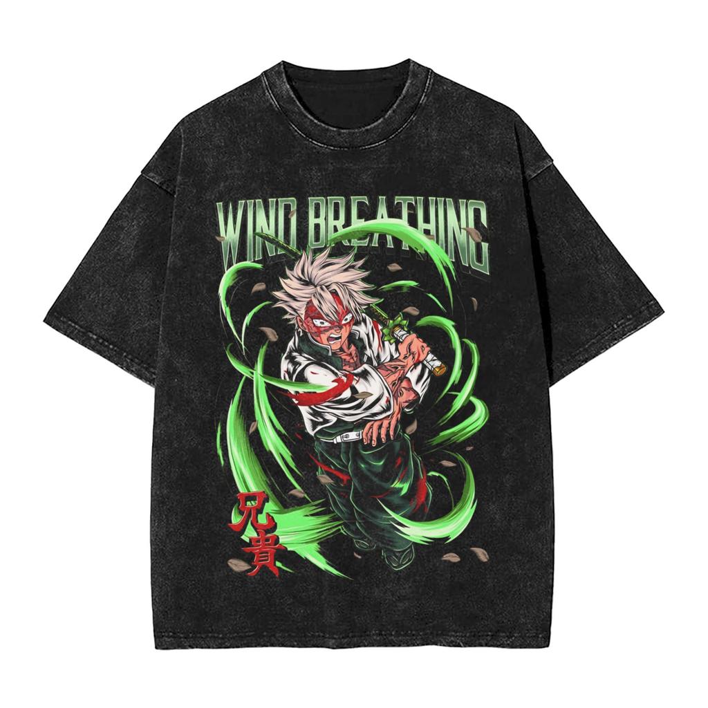 Demon Slayer Tokito Muichiro Mist Breathing Printed Tshirt Mens and Womens Washed Tshirt High Quality Vintage Cotton Tshirt