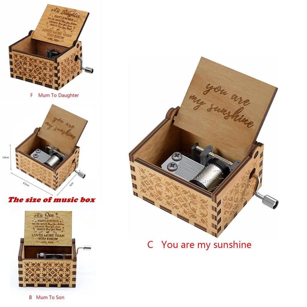 Vintage Wooden Music Box Gift For Kids Charming You Are My Sunshine Engraved Toy