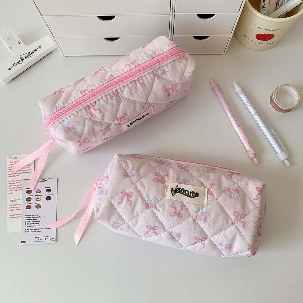 Pink/White Bow Stationery Bag Desktop Storage Bow Pencil Pouch Stationery Holder
