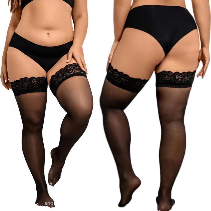 Женские больших размеров Толстые Сексуальные Чулки Кружевной Верхний Ремешок Антискользящие До бедра Черные Кружевные Чулки Женский Подарок Одежда для Ночного клуба Чулки XXXL