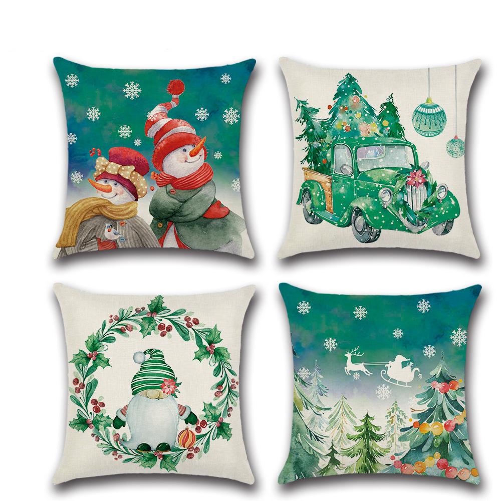 New Christmas pillow cover linen festival pillow bedside cushion four-piece set