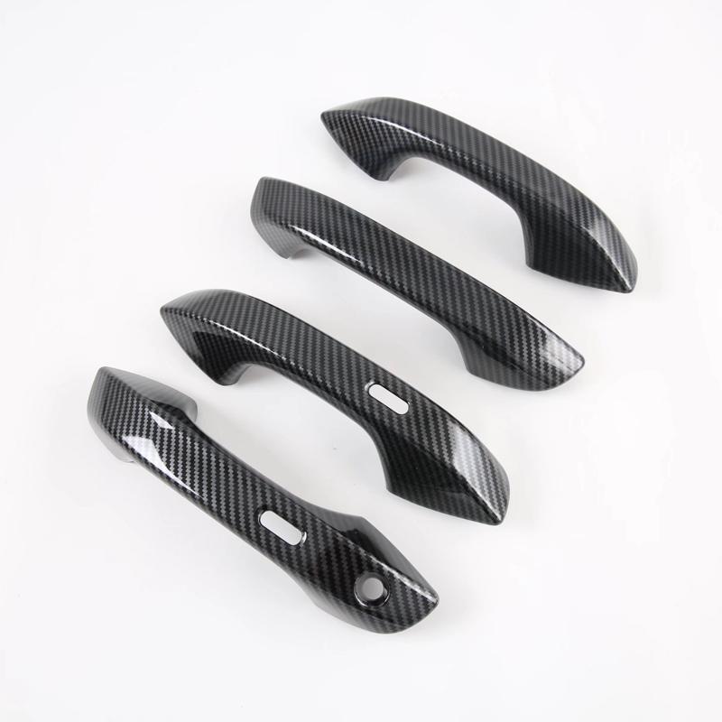 For Seat Leon FR MK4 LHD Carbon Fiber Color Door Handle Cover ABS Decoration Protector Chrome Trim With 2 Smart Set