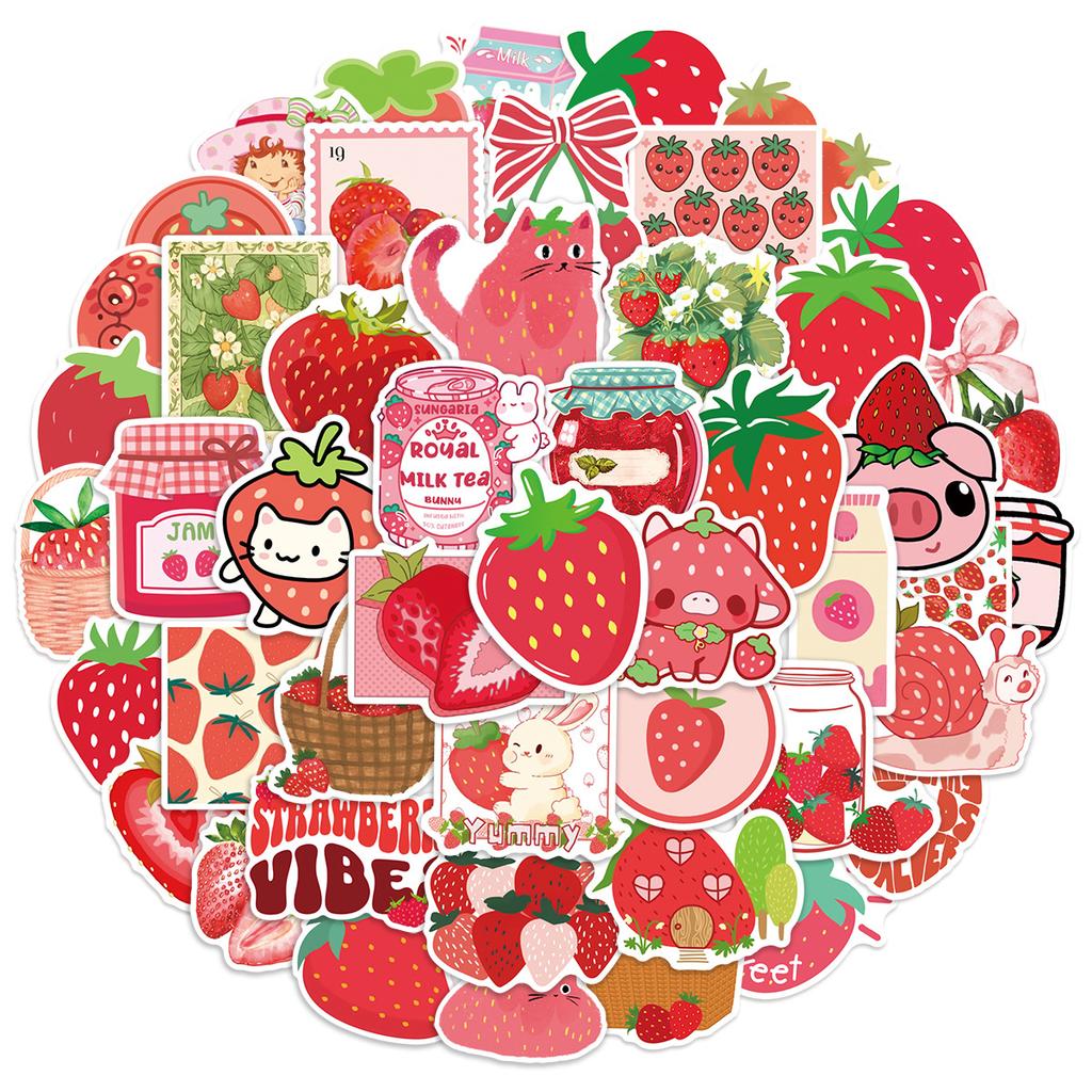 50Pcs Kawaii Strawberry Stickers DIY Stickers Scrapbooking Phone Luggage Skateboard Vinyl  Waterproof Graffiti Decals
