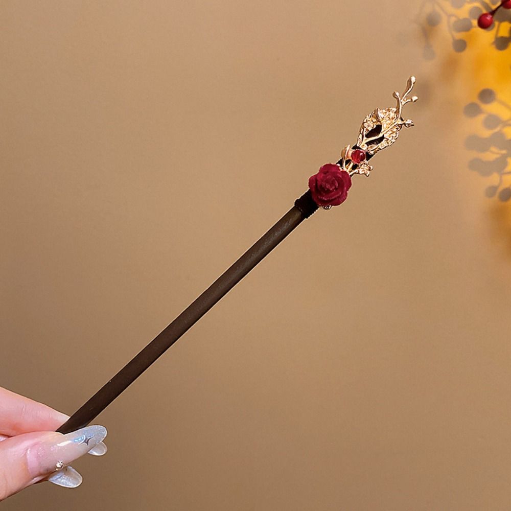 Flower Wooden Hair Stick Tassel Hanfu Hairpin Classical Cheongsam Accessories