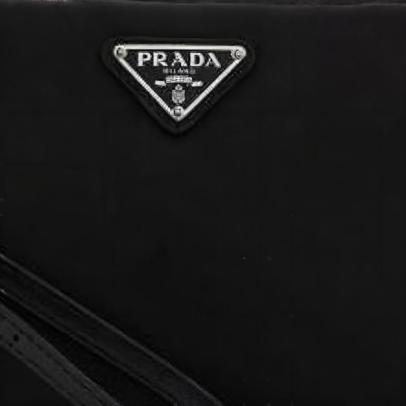 Prada Re-Nylon Metal Triangle Logo Zipper Closure Nylon Clutch Women's Black