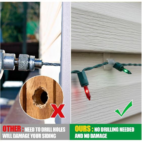 Amyhill 50 Pcs Siding Light Hooks No-Hole Needed Sturdy House Hanger Clips Hooks for Hanging Outdoor Decor String Lights Wreath, Suitable for Mini