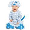 Déguisement Chiot Bébé Pelucheux Bicolore Avec Queue Bleue Amovible Et Cagoule Gueule De Dalmatien
