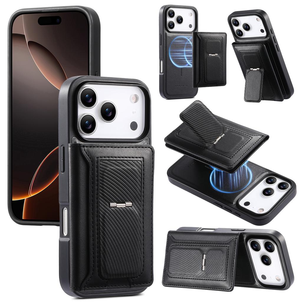 CASENEO Для iPhone 17 Pro Max Съемный Магнитный Чехол для Телефона с Держателем для Карт Подставкой TPU PU Кожа PC Чехол для Телефона Совместимый с MagSafe