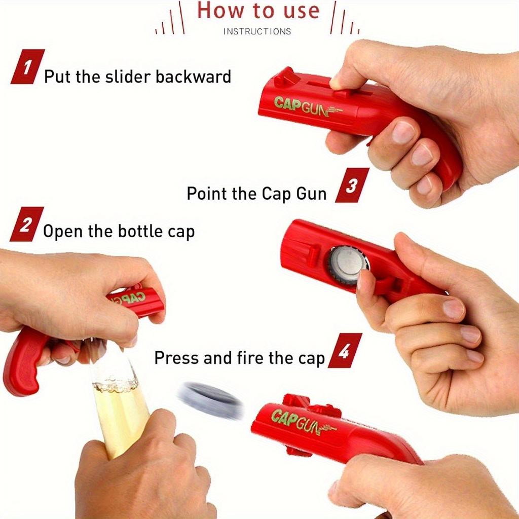 4pcs CapGun Bottle Opener, Plastic Beer Launcher, Fun Drink Game Accessories, Suitable for Family Gatherings, Bars, Outdoor Barbecues, Party Supplies