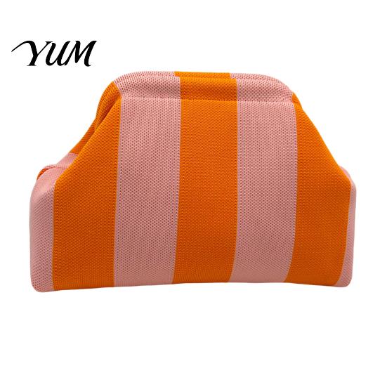 Large Capacity Cosmetic Pouch Woven Striped Clutch Purse for Woman, Pouch, Portable Knit Dumpling Bag, Kiss Lock Handbag Evening, Party