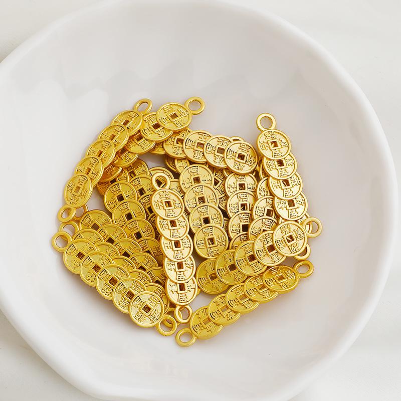Gold-Plated Long Strip Five Emperors Coins Amulet Double Pendant String for DIY Jewelry