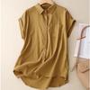 DX однотонная универсальная шифоновая рубашка с короткими рукавами, женская летняя свободная и тонкая повседневная рубашка с воротником поло, темпераментный топ