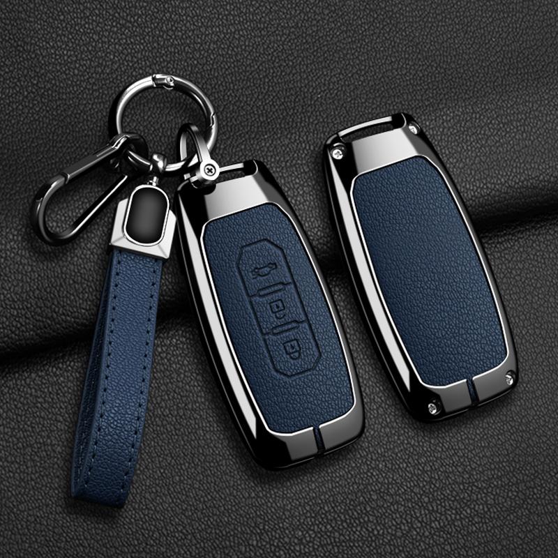 Zinc Alloy+leather 3-button Car Smart Keychain Protective Case, Suitable for Ford Territory EV Car Remote Keychain Accessories