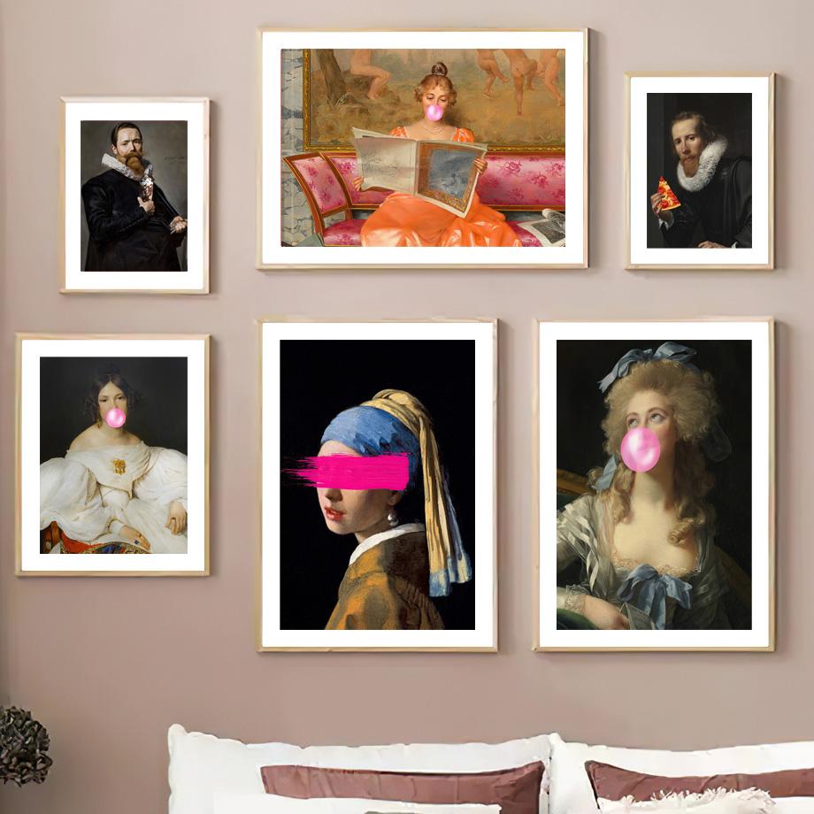 Funny Vintage Portrait Reading Lady Wall Art Canvas Baroque Rococo Oil Painting Posters Prints Wall Pictures Living Room Decor