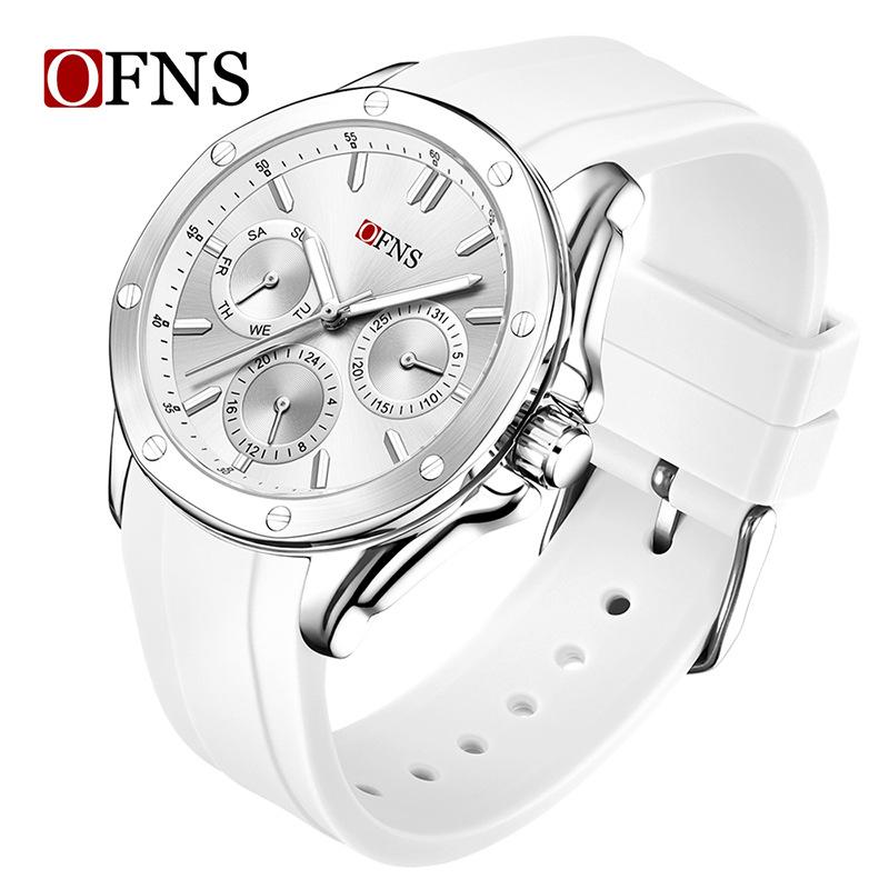 Ofns Top Brand Men's Large Dial Chronograph Quartz Watch - 3 Eyes 6 Hands Luminous Waterproof Silicone Strap Sports Wristwatches