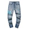 Fashion American High Street Hole & Patch Trendy Retro Straight Ami Denim Pants