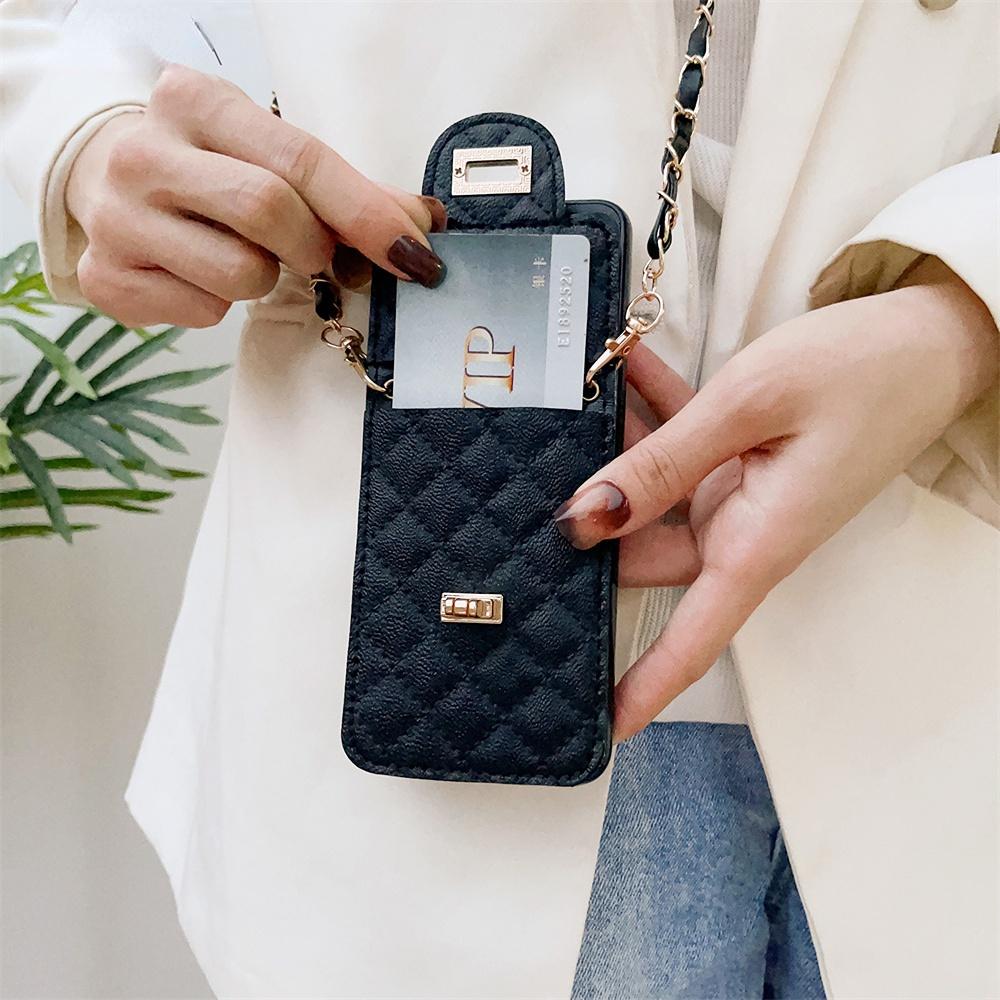 Кожаный чехол для карты с ремешком через плечо для телефона Samsung Galaxy Z Flip 3 Flip 4 Z Flip4 Flip3 5g, милый защитный чехол-цепочка